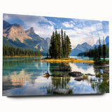 Acrylic print of a large abstract landscape in cool blue and green tones, suitable for bedroom or dining room art.