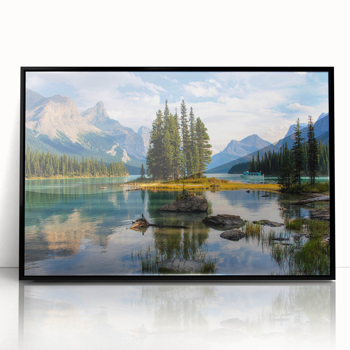 Large abstract wall art depicting Alberta scenery in muted earth tones, framed in black acrylic.