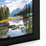 Extra large framed canvas of a textured Canadian Alberta landscape in black with colorful art accents.