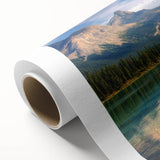 Art deco poster of Alberta, Canada scenery in muted earth tones on rolled canvas, ideal for nursery wall art.