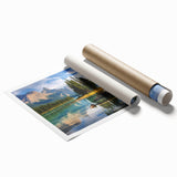Extra large rolled print of Alberta, Canada scenery with vibrant floral elements, ideal for classy bathroom wall art.