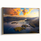 Framed canvas wall art featuring a vintage-style landscape of British Columbia with muted earth tones.