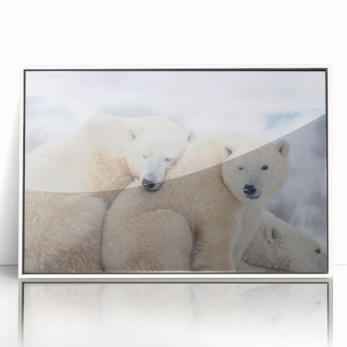 Acrylic print of a serene Manitoba landscape in muted colors, framed in white, suitable for modern nursery decor.