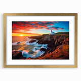 Textured abstract art print of a Newfoundland scenery in muted earth tones, framed in gold, ideal for living room decor.