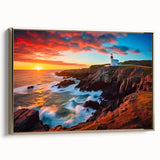 Framed canvas featuring a vintage-style landscape painting of Newfoundland, with muted earth tones.