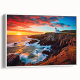 Vintage poster art of Newfoundland scenery on a large framed canvas, featuring colorful art with black borders.