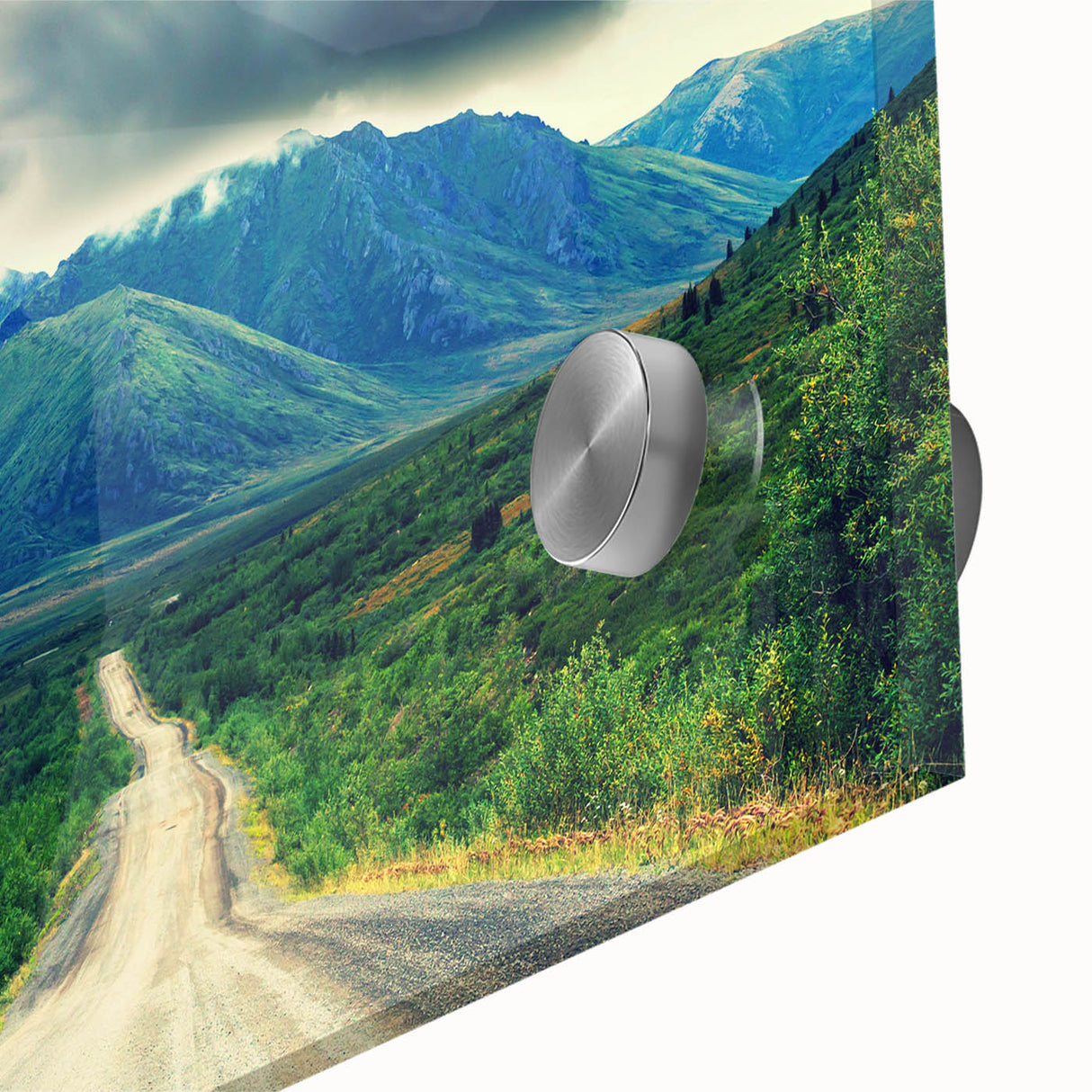 Large abstract wall art depicting the Northwest Territories scenery in mid-century modernist style on acrylic glass.