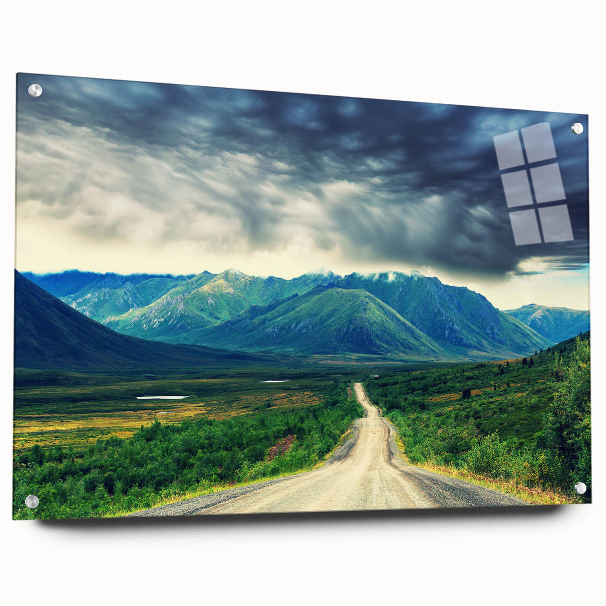 Acrylic print of a large abstract depiction of the Northwest Territories, featuring muted earth tones.
