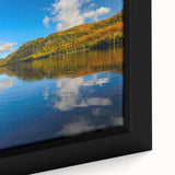 Extra large framed canvas featuring a textured depiction of Quebec scenery, with vibrant colors on a black background.