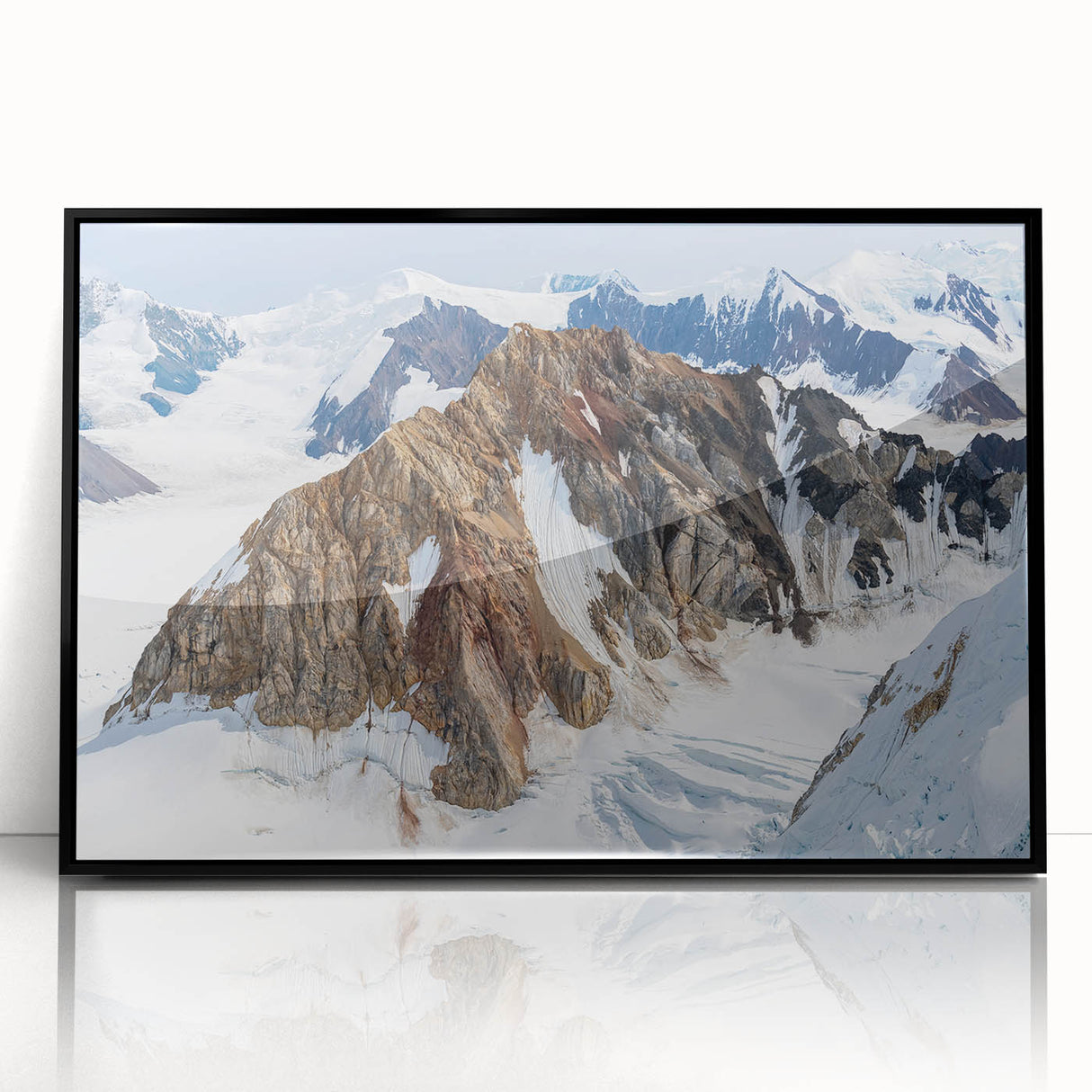 Large abstract wall art depicting a Yukon scenery in muted earth tones on a framed acrylic.