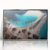 Framed acrylic print of a Caribbean beach scene with vibrant blue and turquoise waters, ideal for modern art wall decor.