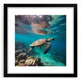 Extra large abstract art print featuring textured, colorful Caribbean scenery on a black framed canvas.