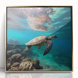 Art deco poster of a Caribbean Aruba scenery in gold tones on framed acrylic, suitable for modern art wall decor.