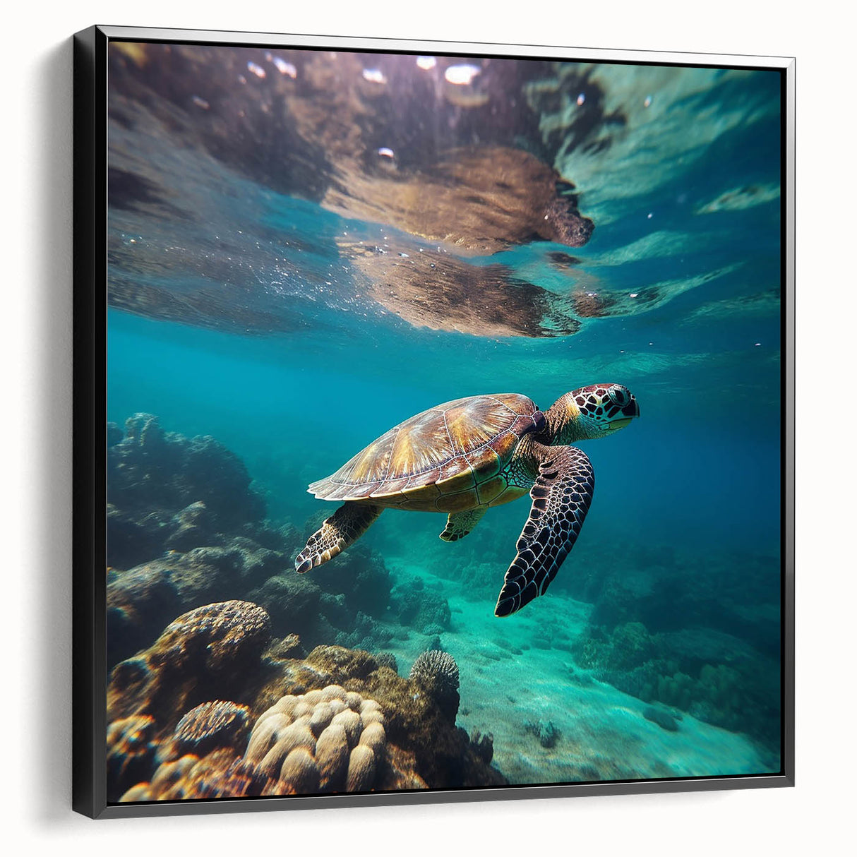 Black and white framed canvas featuring a vintage-style landscape of Caribbean Aruba, ideal for bedroom wall decor.