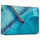 Acrylic print of a Caribbean scenery with dominant blue and green tones, suitable for bedroom or dining room decor.