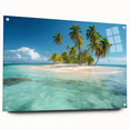 Acrylic print of a Caribbean scenery with vibrant blue and green tones, ideal for dining room decor.