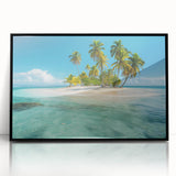 Large abstract wall art depicting a Caribbean scene in vibrant blue and green tones on a framed acrylic.