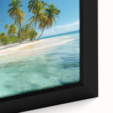 Extra large framed canvas of a black wall art scene depicting a vibrant Caribbean landscape, ideal for living room decor.