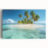 Black and white stretched canvas featuring a serene Caribbean beach scene, ideal for kitchen wall art or bedroom ambiance.