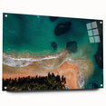 Large abstract wall art of a Caribbean scenery in vibrant blue and green tones, acrylic glass.
