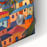 Large abstract wall art of Caribbean Saint Lucia in vibrant blue and green tones on acrylic glass.