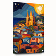 Acrylic print of a Caribbean scenery with lush green landscapes and blue water, ideal for dining room decor.