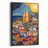 Black and white framed canvas of a vintage Saint Lucia landscape, ideal for bedroom wall decor.