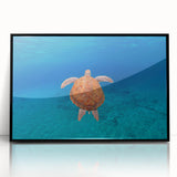 Large abstract wall art depicting the Caribbean Virgin Islands in vibrant blue and green tones, framed in black acrylic.