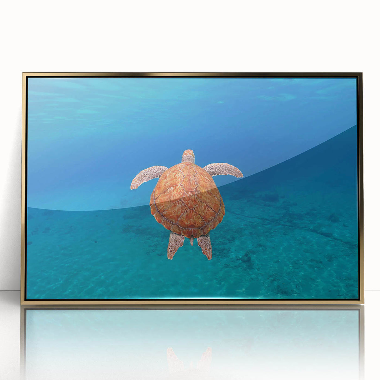 Framed acrylic print of the Caribbean Virgin Islands in muted blue and green tones, suitable for modern art wall decor.