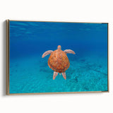 Framed canvas depicting a serene Caribbean landscape in muted blues and greens, ideal for bedroom wall art.