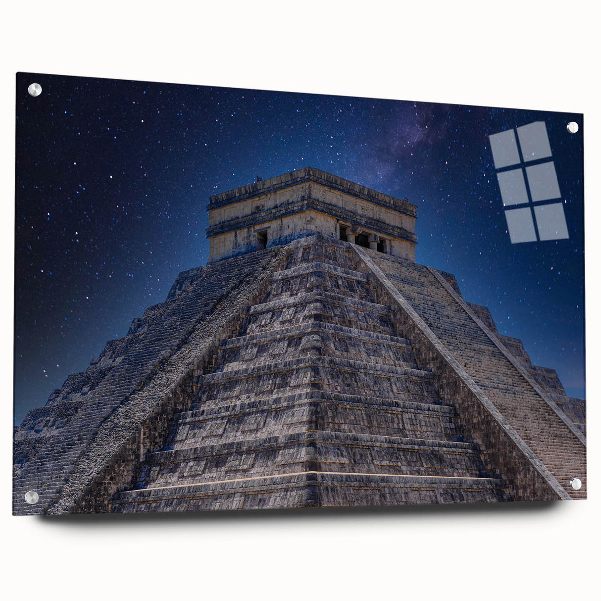 Acrylic print of a Central American scenic landscape, with vibrant green and blue tones, ideal for dining room decor.