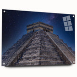 Acrylic print of a Central American scenic landscape, with vibrant green and blue tones, ideal for dining room decor.
