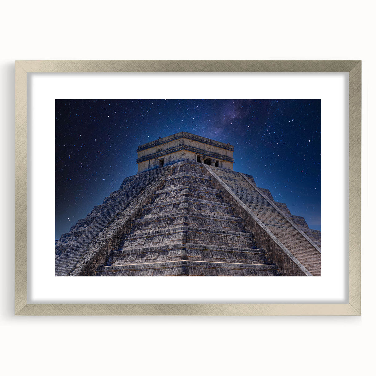 Textured abstract art print of Central America scenery in silver frame, ideal for bedroom art.