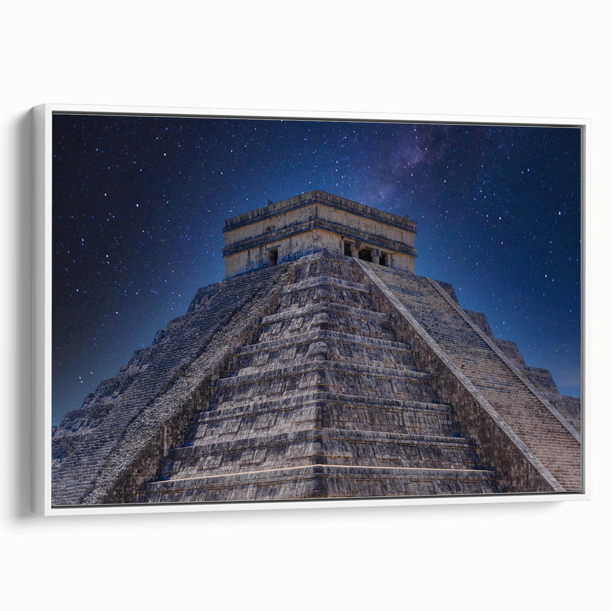 Framed canvas featuring a vintage-style landscape painting of Belize with colorful art on a black background.