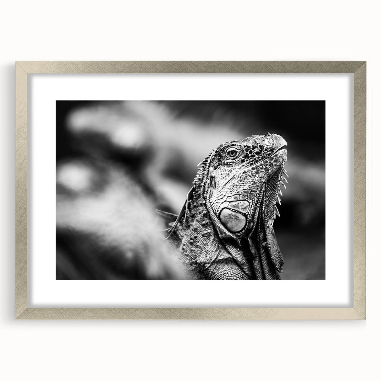 Textured abstract art print depicting a Central American scenery in muted earth tones, framed in silver.