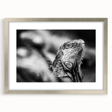 Textured abstract art print depicting a Central American scenery in muted earth tones, framed in silver.