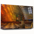 Acrylic print of a Central American landscape in vibrant greens and blues, suitable for dining room decor.