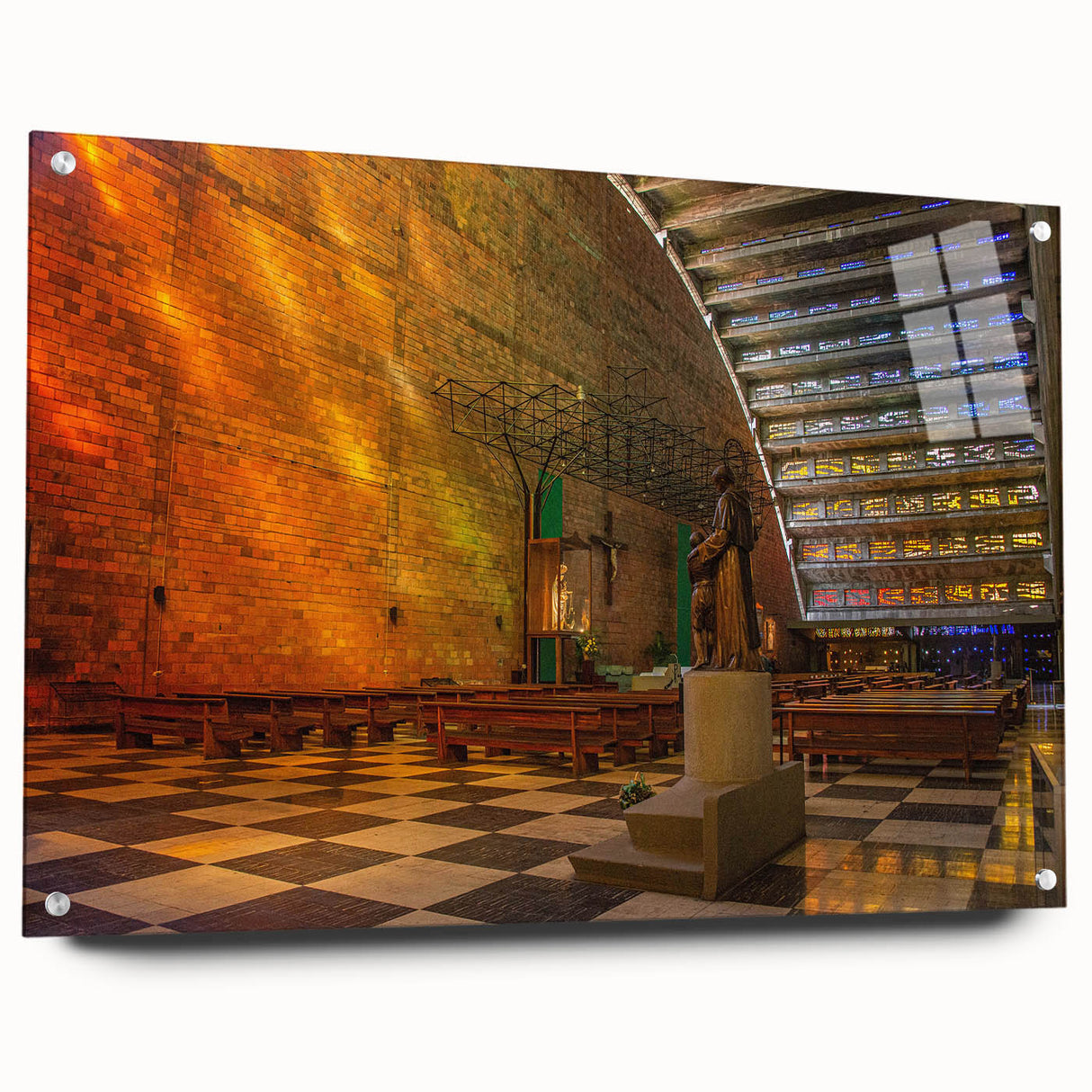 Acrylic print of a Central American landscape in vibrant greens and blues, suitable for dining room decor.