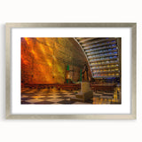Textured abstract art print depicting a Central American scenery in muted earth tones, framed in silver.