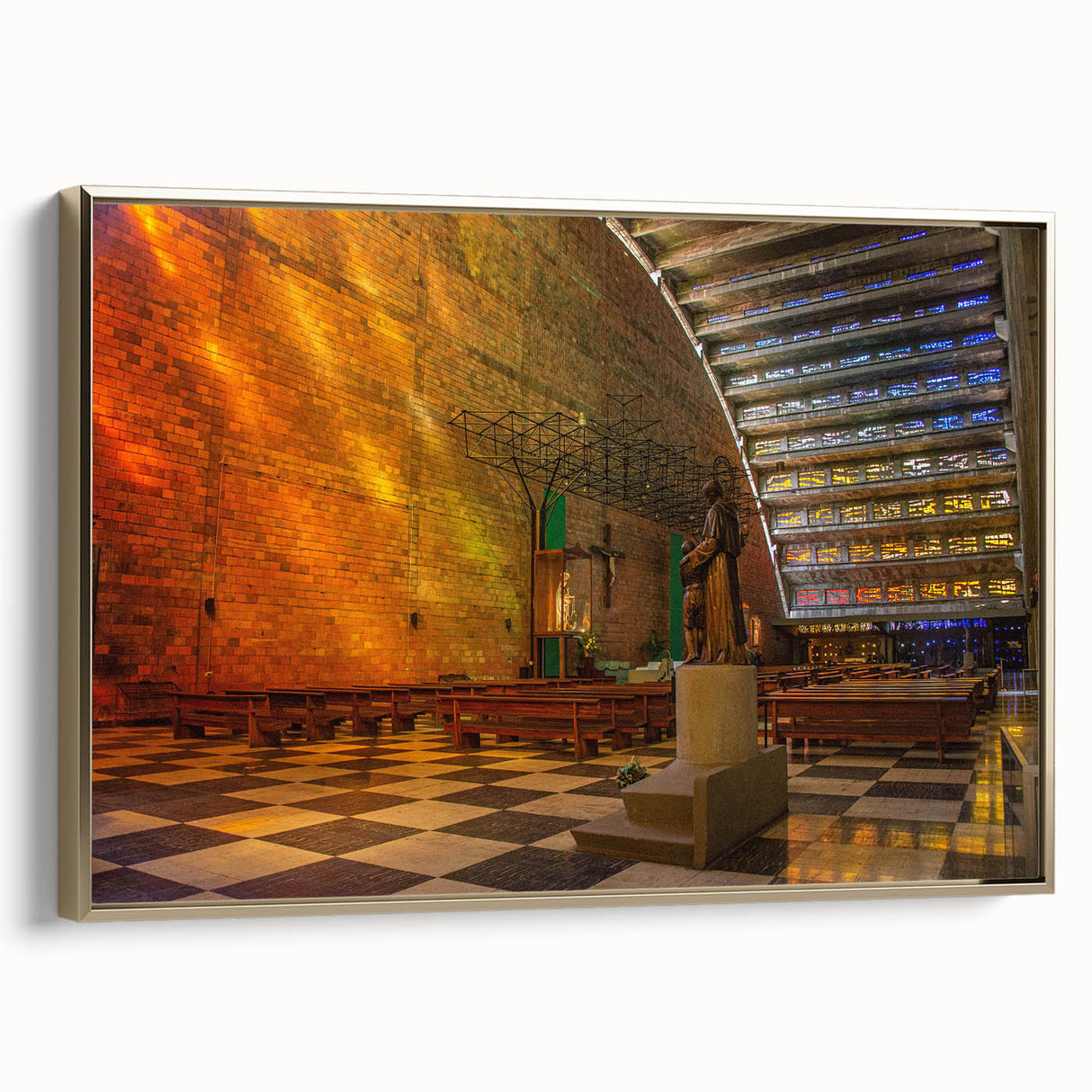 Framed canvas featuring a vintage-style landscape painting of El Salvador with lush greenery and mountains.