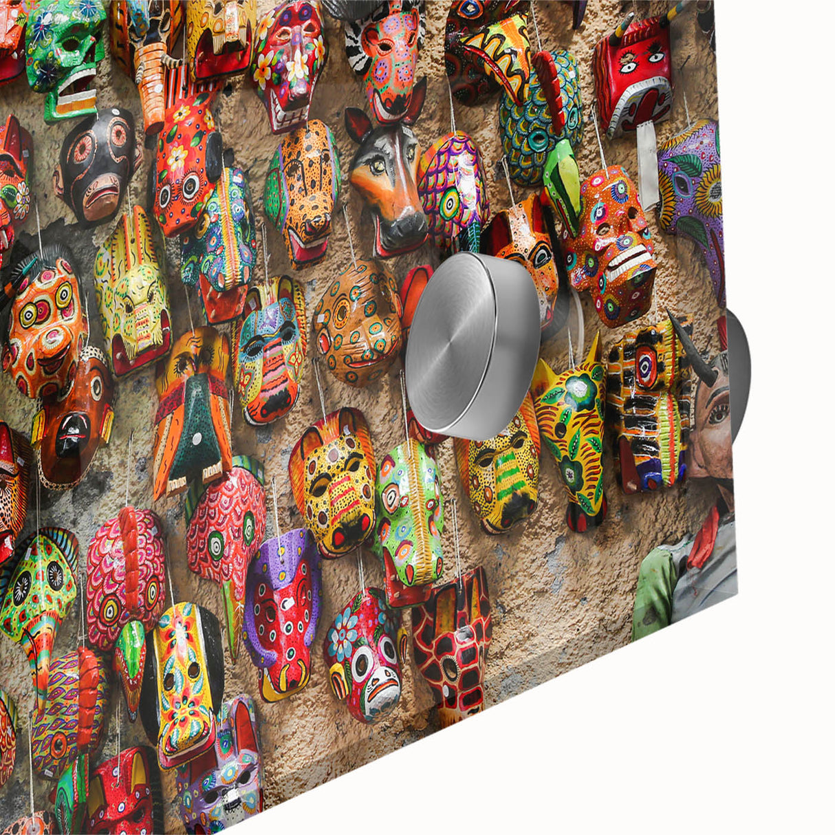Large abstract wall art featuring a mid-century modernist style scene of Central America in vibrant colors on acrylic glass.