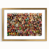 Textured abstract art print of Central American scenery in muted earth tones, framed in gold, ideal for bedroom art.