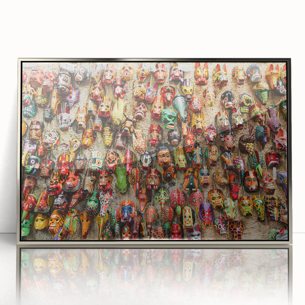 Mid-century modernist art depicting a serene Central American landscape in muted earth tones on a framed acrylic print.