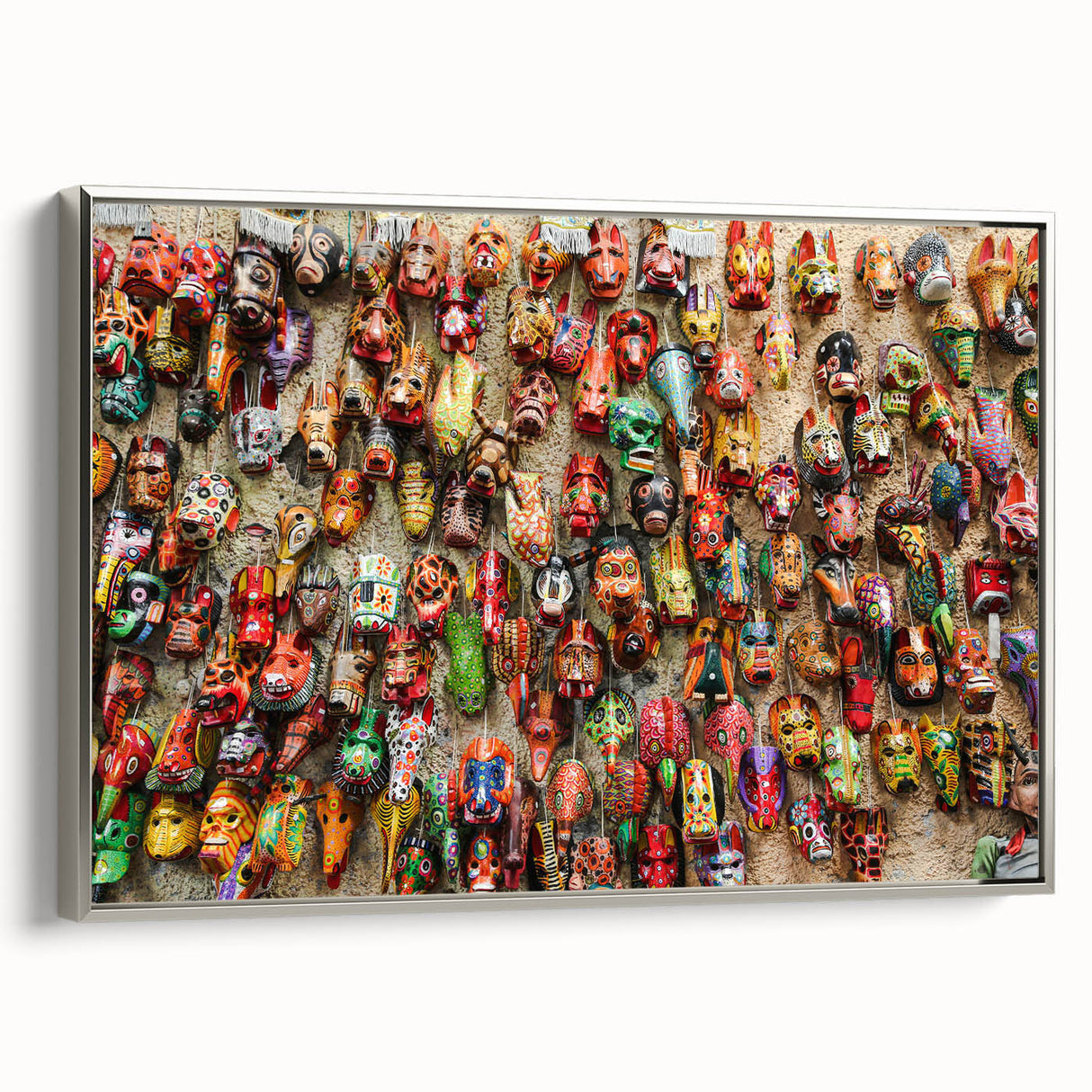 Framed canvas landscape art painting featuring a colorful vintage scene of Guatemala.