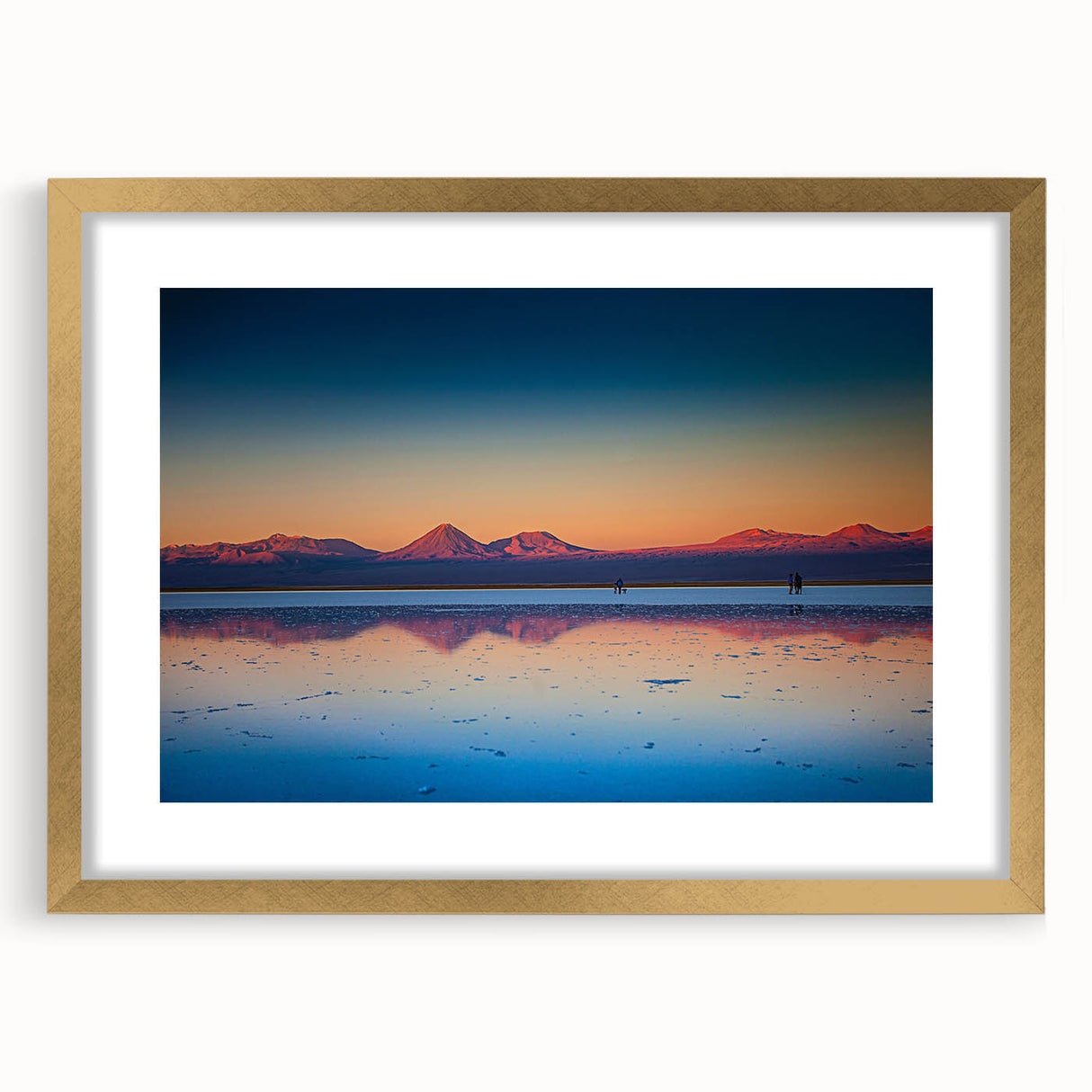 Extra large abstract art print of Central America scenery in gold frame, featuring textured, muted earth tones.