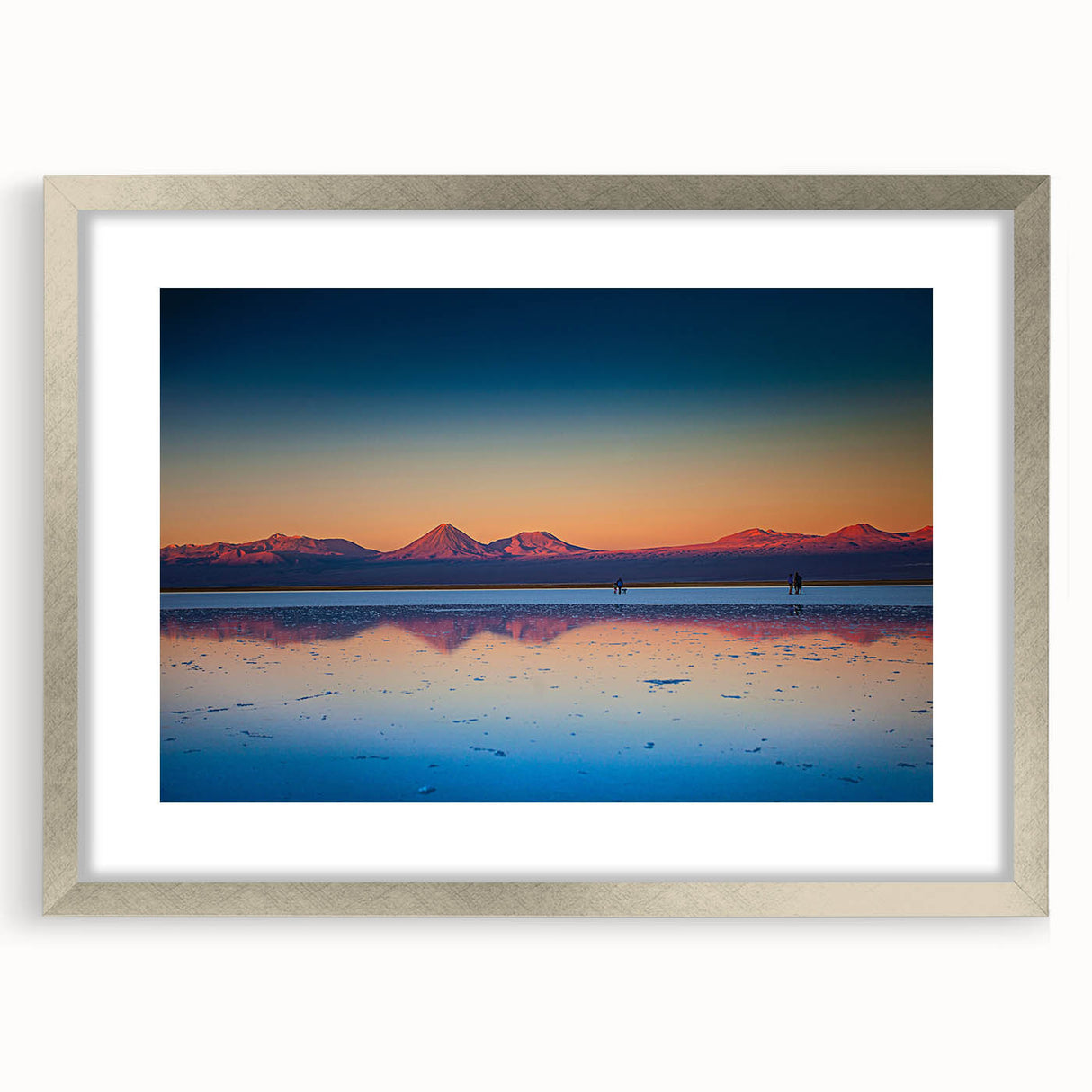 Textured abstract art print of a Central American scenery in silver frame, ideal for bedroom art.