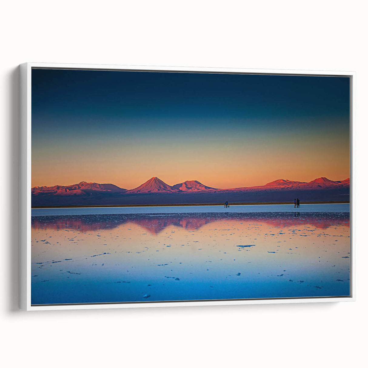 Vintage poster art of a colorful Central American scenery on a white framed canvas, ideal for living room decor.