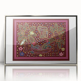Mid-century modernist art depicting a Central American Panama scenery in silver framed acrylic.