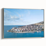 Framed canvas featuring a vintage-style landscape art painting of Albanian scenery.