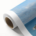 Art Deco-style poster of an Albanian landscape on rolled canvas, featuring muted earth tones.